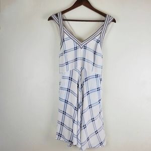 Esley White Blue Checkered Retro Dress